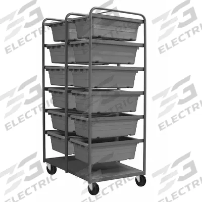 DURHAM MFG Tub Cart: 1,200 lb, 12 Bins/Tubs, Gray, 26 in L x 37 in W x 74 in H, Gray - Steel Vertical Rack-Style Tub Carts
