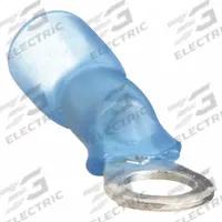3M Ring Terminal: Blue, Heat Shrink Insulation, #10 Stud Size, 16 AWG to 14 AWG Wire Sizes, 1,000 V (MPN MH14-10R/LX). Key specifications — Brand: 3M.