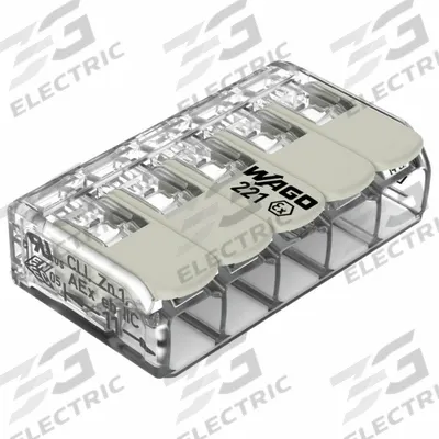 WAGO Lever Wire Connector: 5 Port, 24 AWG – 12 AWG Solid Wire Size Range, 20 A - Hazardous-Location Lever Wire Connectors