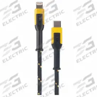 DEWALT Reinforced USB Cable: Lightning End 1, Lightning End 2, Black/Yellow, 48 in Lg (MPN 131 1357 DW2). Key specifications — End 1 Connection Type: Lightning; Color: Yellow; Brand: DEWALT; Jacket Material: Nylon; End 2 Connection Type: Lightning.