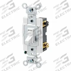 LEVITON Wall Switch: Toggle Switch, 4-Way, Maintained, White, 120/277V AC, 20 A (MPN 54524-2W). Key specifications — Illuminated: No; Voltage Rating: 120/277V AC.