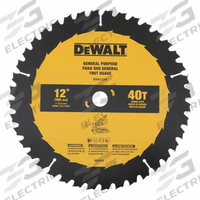 DEWALT Circular Saw Blade: 12 in Blade Dia., 40 Teeth, 0.11 in Cut Wd, 12 in Arbor Size - Wood-Cutting Blades