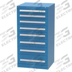 VIDMAR Modular Drawer Cabinet: 30 in x 27 3/4 in x 59 in, 8 Drawers, 100 Compartments, Dark Blue (MPN SEP3371AL). Key specifications — Drawer Inside Height: (2) 7 in; Drawer Access: Multiple; Base Type: Frame; Number of Compartments per Drawer: (1) 20; Brand: VIDMAR; Cabinet Color: Dark Blue.