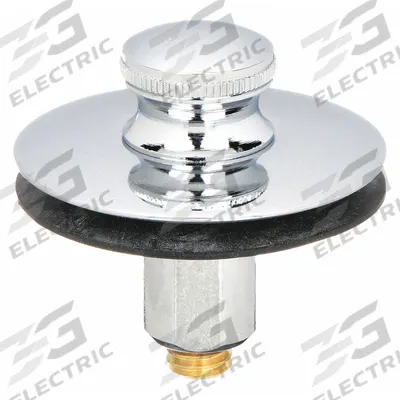 WATCO Drain Stopper: Brass, Chrome-Plated, 2 in Overall Dia, Push and Pull - Bathtub Drain Stoppers