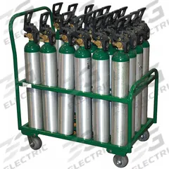 SAFTCART Medical Cylinder Cart: 2,400 lb, 24 Cylinder Capacity, 4 1/2 in Max. Tank Dia., Raised (MPN MDE-24). Key specifications — Brand: SAFTCART; Caster/Wheel Configuration: (2) Swivel with Brake.