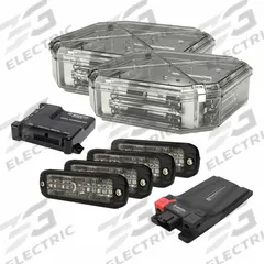 ECCO Warning Light: Flashing Beacon, Amber/Green/Red/White, LED, 12-24V (MPN EC007-A). Key specifications — Operating Voltage: 12-24V; Number of Flash Patterns: 23; Includes: (8) ED3802 Series; Electrical Connection: Deutsch Connector; Mount Type: Bracket; Brand: ECCO; Shape: Rectangular; Lighting SAE Class Rating: SAE Class 1.