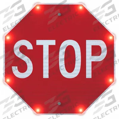 LED Stop Sign: 24 in x 24 in Nominal Sign Size (W x H), Aluminum, 0.08 in Thick - Flashing LED Stop Signs