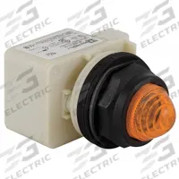 SCHNEIDER ELECTRIC Pilot Light: 30 mm Panel Mounting Size, Amber, LED, 9001SK Series (MPN 9001SKP35LYA9). Key specifications — Series: 9001SK; Brand: SCHNEIDER; Includes Push-To-Test: No Push-To-Test Included.