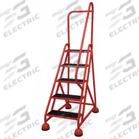 COTTERMAN Rolling Ladder: 3.8 ft Platform Ht, Partially Assembled, Steel, Wt-Actuated Auto-Lock (MPN ST-503 A2 C6 P5). Key specifications — Includes Handrails: Handrails Included; Material: Steel; Brand: COTTERMAN; Color: Red.