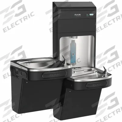 ELKAY Bottle Filling Station: On-Wall, 8 gph @ 50°F, Stainless Steel, Black - On-Wall Two-Level Drinking Fountains with Bottle Fillers