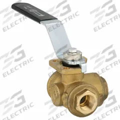BONOMI Manual Three-Way Ball Valve: 3/8 in, Brass, T Flow, FNPT x FNPT x FNPT, Std Port Ball Port (MPN 355N-3/8"). Key specifications — Brand: BONOMI; Handle: Lever.