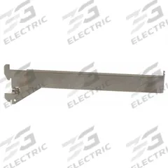 ECONOCO Straight Arm: Single, 2 in Slot Spacing, 1 in Slot Lg, 1/4 in x 12 in x 3 in, Satin-Chrome (MPN RR/12-SC). Key specifications — Product Type: Rectangular Faceout; Color: Silver; For Display Type: Heavy-Duty 1/8 in Thick Recessed Standards; Material: Steel; Duty Rating: Heavy Duty; Brand: ECONOCO; Finish: Satin-Chrome; Mounting Type: Hanging.