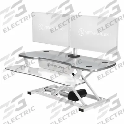 VERSADESK Standing Desk: Electronic, White, Wood, 40 in Overall Wd - Electronic Standing Desk Converters