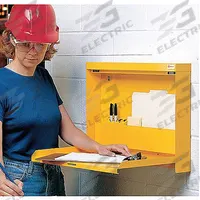 WALLWRITE Folding Wall Mount Desk: Self-Closing, Yellow, 15 1/4 in Open Dp, 16 3/8 in Overall Ht (MPN WW-101SC-T93). Key specifications — Brand: WALLWRITE; Locking: No; Self-Closing: Yes; Color: Yellow.