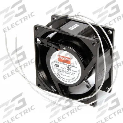 Dayton Axial Fan: 36.5 cfm Airflow @ 0.000 in SP, 3 1/8 in Ht, 1 1/2 in Dp, Lead Wires - Standard Square Axial Fans
