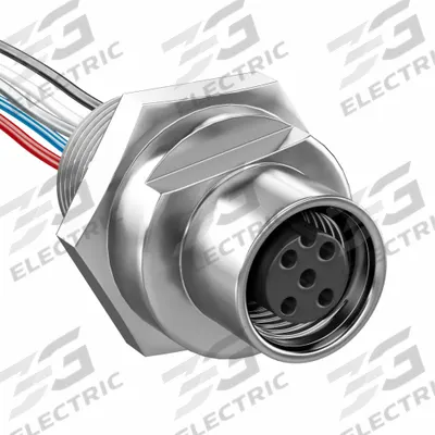 BRAD HARRISON Receptacle with Leads: 1/4 in Female – Front Mounting Receptacle - Micro M12 Receptacles for Signal & Low-Power Applications