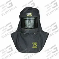 OBERON Arc Flash Hood: 4 PPE CAT, 76 cal/sq cm ATPV, Aramid ( 12.5 oz/sq yd ), Ventilated, Black (MPN TCG75-C+HVSL). Key specifications — Size: Universal; Garment Material: Aramid; Includes: Hard Cap; Ventilation System; LED Headlamp; Brand: OBERON; Hood Window Type: Face Shield Fitted; Ventilated: Yes.