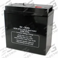 APPROVED VENDOR Sealed Lead Acid Battery: 6V DC, 36 Ah Capacity, 6.43 in Ht, 3.5 in Wd, 6.43 in Dp (MPN 47043). Key specifications — Terminal Connection: 0.250 in Faston; Battery Cycle Type: Dual Purpose; Brand: APPROVED VENDOR; Housing Material: ABS.