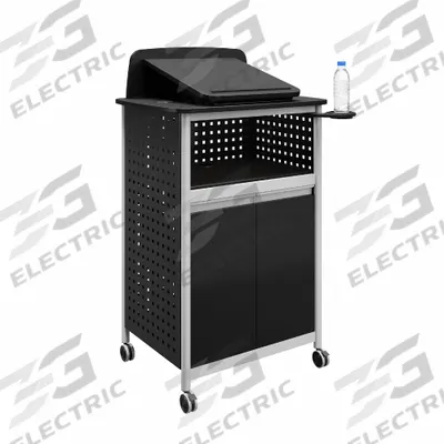 SAFCO Lectern: Black/Silver, Steel/Wood Laminate, 49 3/4 in Overall Ht, 28 3/4 in Overall Wd - Lecterns