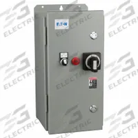Combination Motor Starter: 3 Poles, Circuit Breaker, 12 A, 480V AC Coil, Thermal Protection, 480V AC (MPN ECX77D2CJB-J). Key specifications — Brand: EATON; Auxiliary Contact Form: 1NO; Coil Voltage: 480V AC; Control Transformer: Yes; Wire Termination Type: Screws; Poles/Phase: 3 Pole / Three Phase; Operator Type: Hand/Off/Auto (Selector Switch); Thermal Unit Type: Adjustable Thermal Units (Included).