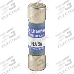 LITTELFUSE Fuse: FLA Series, Midget, Time-Delay, 5 A, 125 V AC, 13/32 in x 1 1/2 in, Indicating (MPN FLA005). Key specifications — Series: FLA; Brand: LITTELFUSE.