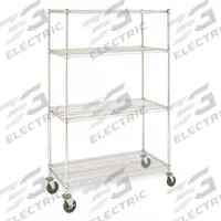 INSTOCK Metal Shelving: 36 in x 24 in x 79 in, Dry/Harsh/Wet, Split Sleeve, 4 Shelves, Silver (MPN GRMSS2436). Key specifications — Color: Silver; Recommended Environment: Wet; Post Shape: Round; Number Of Shelves: 4; Caster Wheel/Configuration: (2) Swivel; Material: Stainless Steel; Brand: INSTOCK.