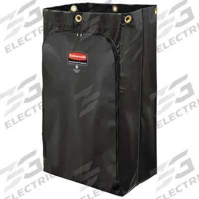 RUBBERMAID COMMERCIAL PRODUCTS Janitorial Cart Vinyl Bag: Black, 33 in Overall Ht - Housekeeping Cart Replacement Bags