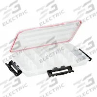 PLANO MOLDING Compartment Box: 14 in x 9 in x 1 7/8 in, Clear, 23 Compartments, 19 Adj Dividers (MPN 374010). Key specifications — ESD Conductive: Not Electrostatic Discharge Conductive; Color: Clear; Brand: PLANO MOLDING; Material: Plastic.
