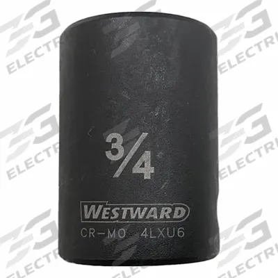 WESTWARD Impact Socket: 1/2 in Drive Size, SAE, 3/4 in Socket Size, 6-Point, Std - 1/2" Drive Impact Sockets