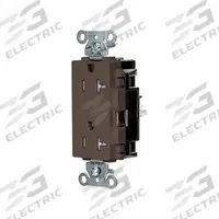 HUBBELL Receptacle: Decorator Duplex, 5-20, Brown, 125V AC, 20 A, 2 Pole / 3 Wire (MPN DR20STTR)