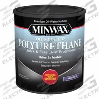 MINWAX Finish: Varnish, Interior, Water, 1 qt Container Size, Wood, Satin, Clear, Clear, Minwax (MPN 630250444). Key specifications — Brand: MINWAX; Transparency: Clear; Use Location: Interior; Sheen: Satin; Sub-Brand: Minwax; Color: Clear; Resin Type: Polyurethane.