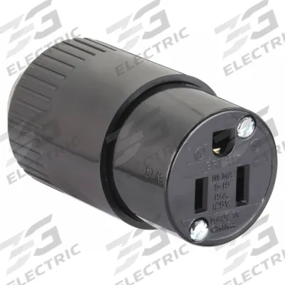 HUBBELL Straight Blade Connector: 5-15R, 125V AC, 15 A, 2 Pole, 3 Wire, Black (MPN 515C) - General Purpose Connectors