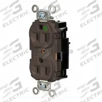 HUBBELL Receptacle: Hospital Grade, Duplex, 5-15R, Brown, 125V AC, 15 A, 2 Pole / 3 Wire (MPN HBL8200ST)
