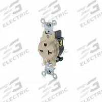 LEVITON Receptacle: Single, 6-20, Ivory, 250V AC, 20 A, 2 Pole / 3 Wire (MPN 5821-I)