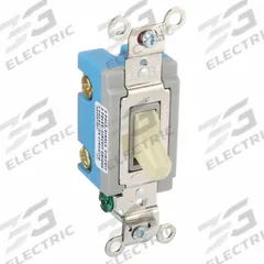 HUBBELL Wall Switch: Toggle Switch, Double Pole, Maintained, Ivory, 120/277V AC, 15 A (MPN HBL1202I). Key specifications — Illuminated: No; Voltage Rating: 120/277V AC.