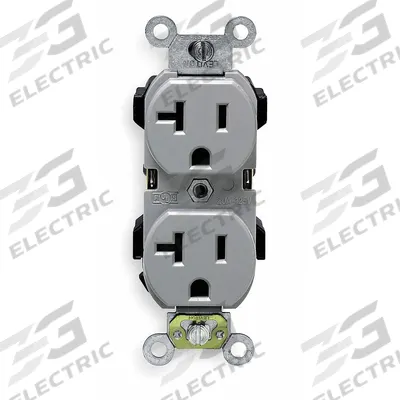 LEVITON Receptacle: Duplex, 5-20, Gray, 125V AC, 20 A, 2 Pole / 3 Wire (MPN CR20-GY) - General Purpose Receptacles