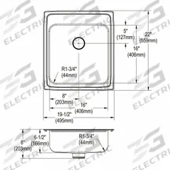 JUST MANUFACTURING Bowl Drop-In Sink: 21 in Overall Lg, 19 1/2 in Overall Wd, 6 1/2 in Bowl Dp (MPN SLNADA2119A651-J). Key specifications — Brand: JUST MANUFACTURING; Color Family: Silver/Gray.