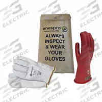 ENESPRO Electrical-Insulating Glove Kit: 500V AC, 750V DC, Class 00, 11 in Glove Lg, Red, 1 PR (MPN KITGC00R07). Key specifications — attr1241983: Pair of Leather Protectors; attr1241990: Red; attr1241992: 500V AC; attr1241993: 750V DC.