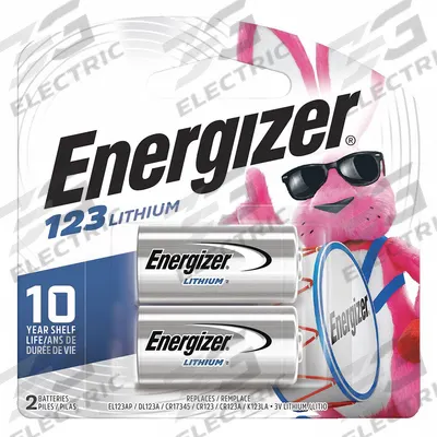 ENERGIZER Battery: 123 Battery Size, Lithium, 1,500 mAh Capacity, 3V DC - 123/CR123