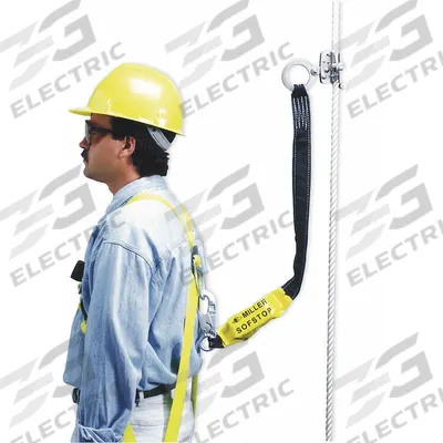 MILLER BY PIP Rope Grab: 310 lb Capacity, Stainless Steel, Shock-Absorbing Lanyard - Rope Grabs with Shock-Absorbing Lanyard for Vertical Rope Lifelines