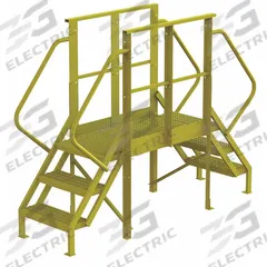 TRI-ARC Crossover Bridge: 2.5 ft Platform Ht, Steel, 1,000 lb Load Capacity, Serrated, 3 Steps (MPN 7CY75). Key specifications — Brand: TRI-ARC; Color: Yellow; Tread Type: Serrated.