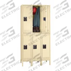 TENNSCO Wardrobe Locker: 12 in x 12 in x 12 in, Louvered, 2 Tiers, 3 Units Wide, Padlock Hasp, Tan (MPN DTK-121236-3 SD). Key specifications — Brand: TENNSCO; Locker Color: Tan; Door Type: Louvered; Locker Material: Steel; Assembled: Unassembled; Number Plate Included: Yes.