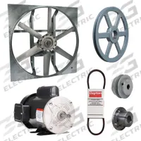 Exhaust Fan with Drive Package: Belt Drive, 30 in Blade, 3/4 hp, 10,798 cfm, 115/208-230V AC, 1 ph (MPN 7M896). Key specifications — Frame Finish: Zinc Plated; Assembled: Unassembled; Brand: DAYTON; Nameplate Voltage: 115/208-230V AC; Frame Material: Steel; Guard Type: None; Method of Construction: Cast; Motor Insulation: Class B.