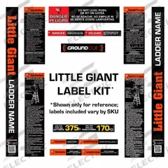 LITTLE GIANT Ladder Label Kit: For Stepladders, 21 Labels, Safety and Hazard Labels (MPN 31885). Key specifications — attr1050042: English; attr1050050: LITTLE GIANT.