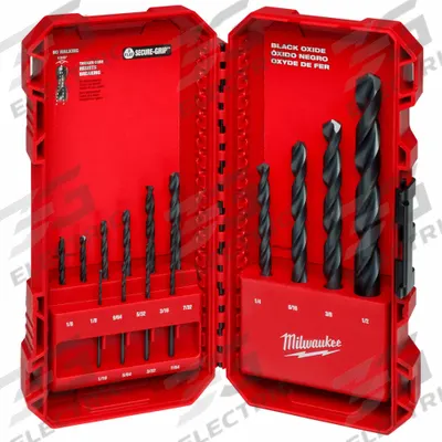 MILWAUKEE Jobber Length Drill Bit Set: 14 Pc, 1/16" to 1/2", 135° Split Point - Chip-Clearing High-Speed Steel Jobber-Length Drill Bit Sets