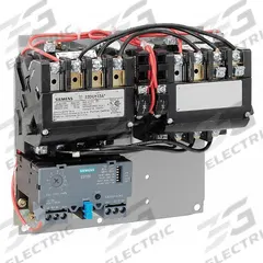 SIEMENS NEMA Magnetic Motor Starter: Reversing, 3 Poles, NEMA Size 1-3/4, 40 A, 120V AC Coil (MPN 22EUE32AF). Key specifications — Brand: SIEMENS; Auxiliary Contact Form: 1NO; Coil Voltage: 110/120V AC; Phase: Three; Terminal Connection Type: Screw Terminals; Auxiliary Contacts Included: 1NO; Signaling Features: Pilot Light; Thermal Units Required: None (Not Applicable to Electronic Overloads).