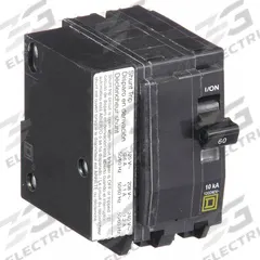 SQUARE D Miniature Circuit Breaker: 60 A, 120/240V AC, Single Phase, 10kA at 120/240V AC, 2 Poles (MPN QO2601021). Key specifications — Phase: Single; Amps: 60 A; AC Voltage Rating: 120/240V AC; Max. AIR Rating: 10kA at 120/240V AC; For Use With: QO Load Centers and NQ Panelboards; Brand: SQUARE D.