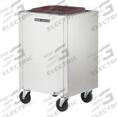 CARLISLE DINEX Tray Dispenser Cart: 300 Trays, 36 3/8 in Overall Ht, 23 1/2 in Overall Lg, Enclosed (MPN DXPIDT2E1418). Key specifications — Manufacturer Part Number: DXPIDT2E1418; NSF Certified: Yes; Caster Type: (1) Swivel; Enclosed/Open/Partially Enclosed: Enclosed; For Use With: 14 in x 18 in Trays; Material: Stainless Steel; Color: Silver; Product Type: Tray Dispenser Cart.