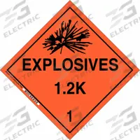 BRADY DOT Container Placard: Explosives 1.2 K 1, 10 3/4 in x 10 3/4 in, 10 3/4 in Label Ht, Placard (MPN 63317). Key specifications — Brand: BRADY; Message: Explosives 1.2 K 1.