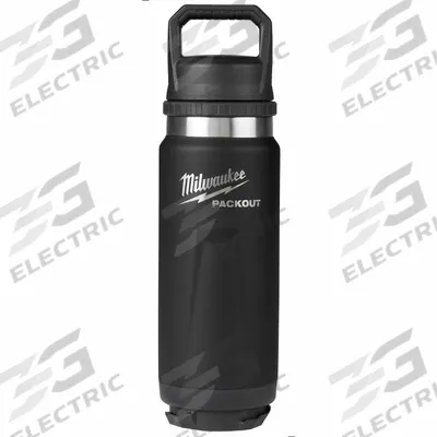 MILWAUKEE Insulated Bottle: 24 oz Capacity, Black, Metal, 12 in Overall Ht - Insulated Stainless Steel Water Bottles
